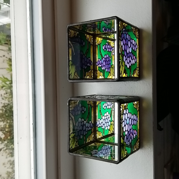 joan baker Accents Pair Of Joan Baker Stained Glass Grapes Candle Holders W Mirror Interior